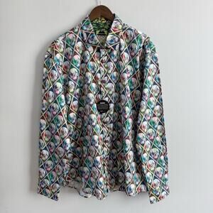 Ron English NWT Popaganda Long Sleeve Button Down Shirt Skulls Star Eyes Rainbow